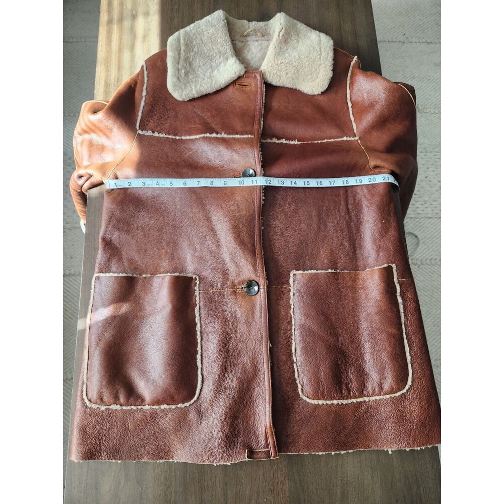 VTG Sheepskin Shearling Coat Women's 10 US 46 IT Brown Jacket Aviator EUC Italy - Picture 4 of 7